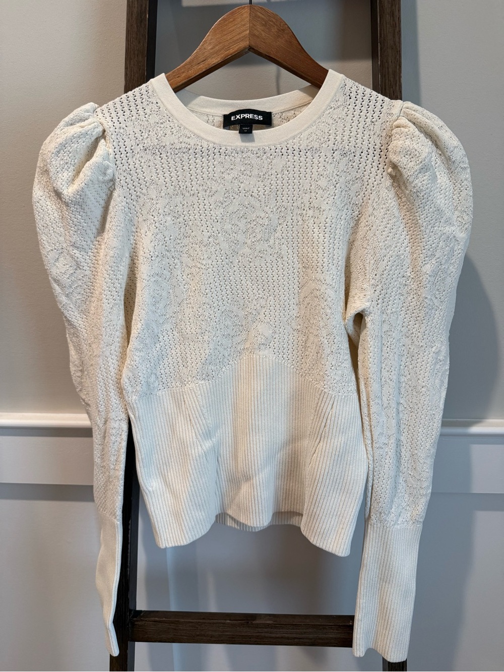 Express Cream Puff-Sleeve Knit Top medium